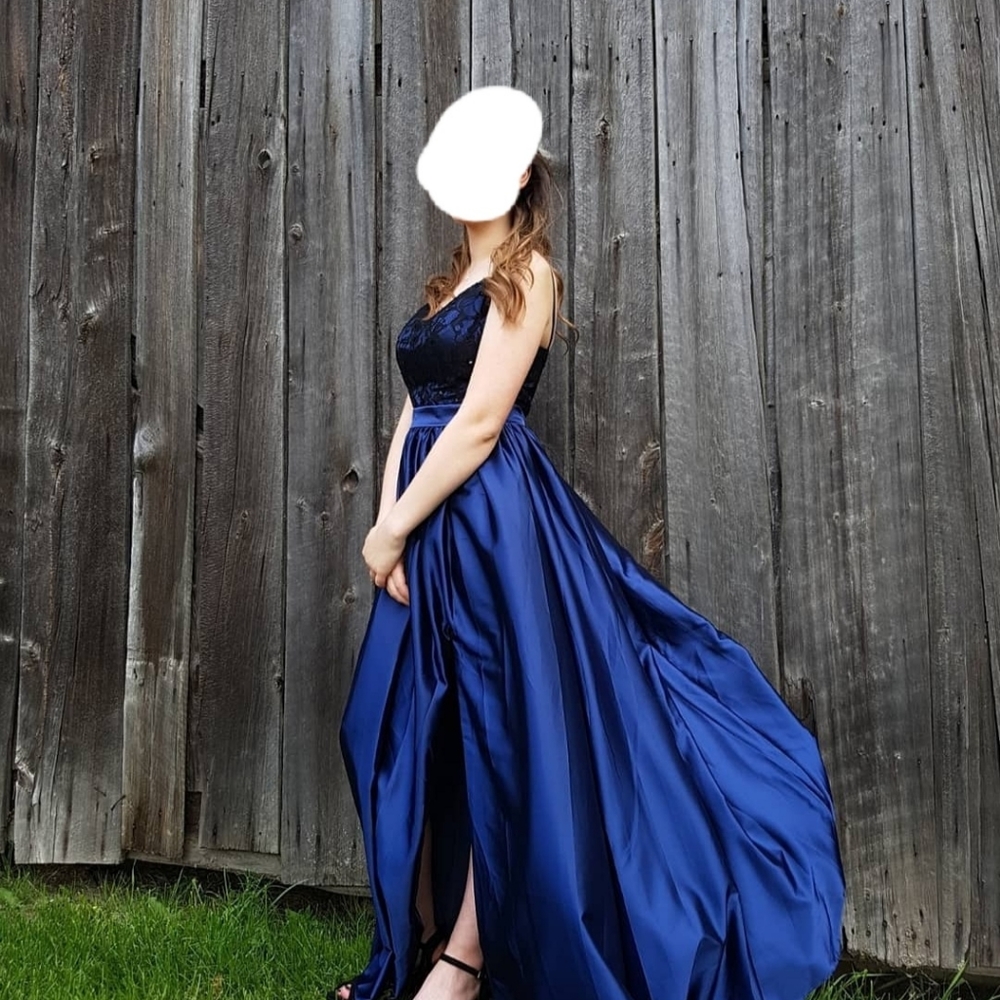 Prom dress, satin and lace, royal blue